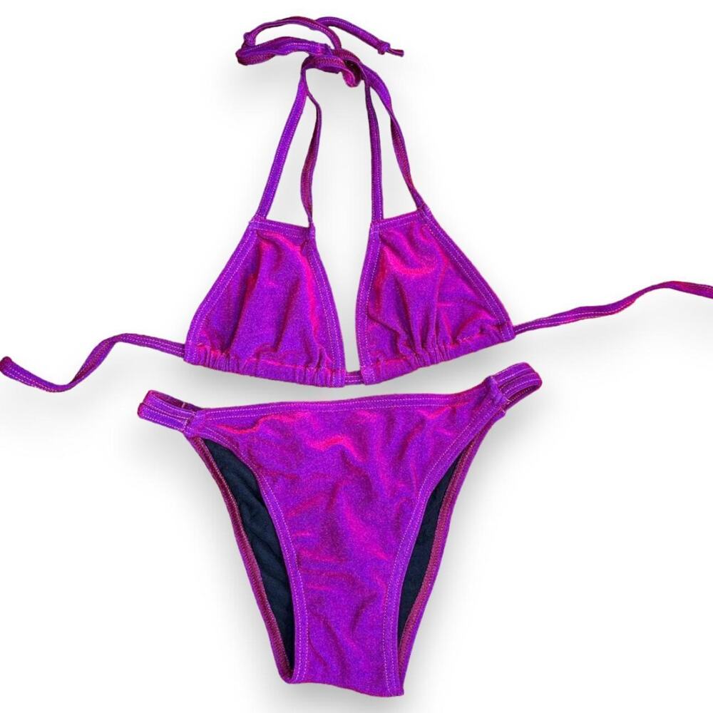Vintage deadstock purple shimmery irredentist cutout bikini